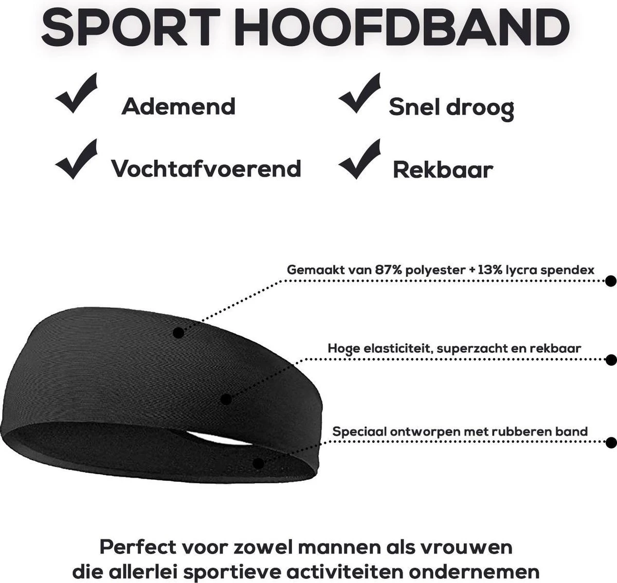 Fit Evolve® Sport Hoofdband Dames En Heren - Haarband - Zweetband Hoofd - Sporthaarband - Zwart 6 Fit Evolve® Sport Hoofdband Dames En Heren - Haarband - Zweetband Hoofd - Sporthaarband - Zwart - Afbeelding 4