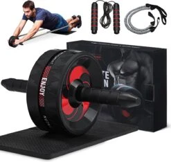 Merkloos Gracosy Ab Roller - Abdominale Oefening Roller - Met Mat En Springtouw - Voor Thuis En Gymnastiek - Voor Mannen En Vrouwen -zwart