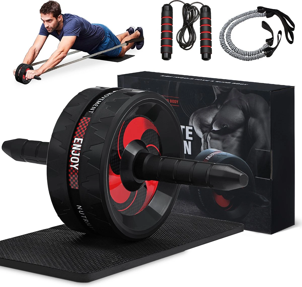 Merkloos Gracosy Ab Roller - Abdominale Oefening Roller - Met Mat En Springtouw - Voor Thuis En Gymnastiek - Voor Mannen En Vrouwen -zwart 3 Merkloos Gracosy Ab Roller - Abdominale Oefening Roller - Met Mat En Springtouw - Voor Thuis En Gymnastiek - Voor Mannen En Vrouwen -zwart