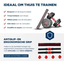 SOUTHWALL Dumbbells Set Verstelbaar Met Halterstang Tot 30kg – Verstelbare Halterset – Fitness Stang – Fitness Gewichten Set – Professionele 2-in-1 Dumbbellset – Gebruiksvriendelijk – Multifunctioneel – Dumbell Set 30 Kg – Rood/Zwart -Merkloos Winkel 1200x1142 10