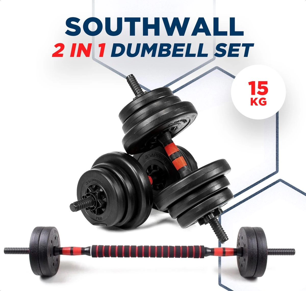 SOUTHWALL Dumbbells Set Verstelbaar Met Halterstang Tot 15kg – Verstelbare Halterset – Fitness Stang – Fitness Gewichten Set – Professionele 2-in-1 Dumbbellset – Gebruiksvriendelijk – Multifunctioneel – Dumbell Set 15 Kg – Rood 3 SOUTHWALL Dumbbells Set Verstelbaar Met Halterstang Tot 15kg – Verstelbare Halterset – Fitness Stang – Fitness Gewichten Set – Professionele 2-in-1 Dumbbellset – Gebruiksvriendelijk – Multifunctioneel – Dumbell Set 15 Kg – Rood