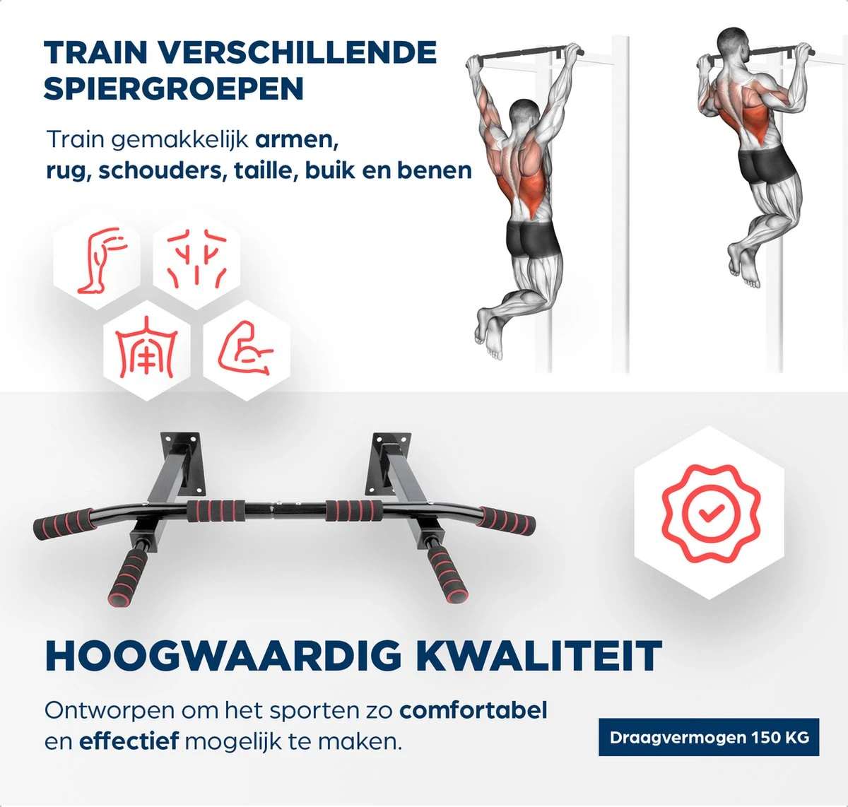 Merkloos Pull Up Bar - Optrekstang Fitness - Chin Up Bar - Pullup Bar - Pull Up Station - Pull Up Stang - Optrekstang Wandmontage - Krachttraining - Wandstang 10 Merkloos Pull Up Bar - Optrekstang Fitness - Chin Up Bar - Pullup Bar - Pull Up Station - Pull Up Stang - Optrekstang Wandmontage - Krachttraining - Wandstang - Afbeelding 8