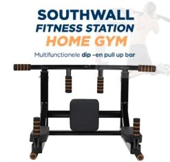 SOUTHWALL Fitness Station – 2-in-1 Pull Up Station En Dip Station Voor Thuis Sporten – Optrekstang Fitness Wandmontage – Dip Bars – Chin Up Bar – Home Gym – Pull Up Bar Muurmontage – Krachttraining – Power Tower – 150kg Draagkracht – Zwart/Rood