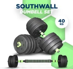 SOUTHWALL Dumbbells Set Verstelbaar Met Halterstang Tot 40kg – Verstelbare Halterset – Fitness Stang – Fitness Gewichten Set – Professionele 2-in-1 Dumbbellset – Home Gym – Krachttraining – Gebruiksvriendelijk – Multifunctioneel – Dumbell Set 40 Kg