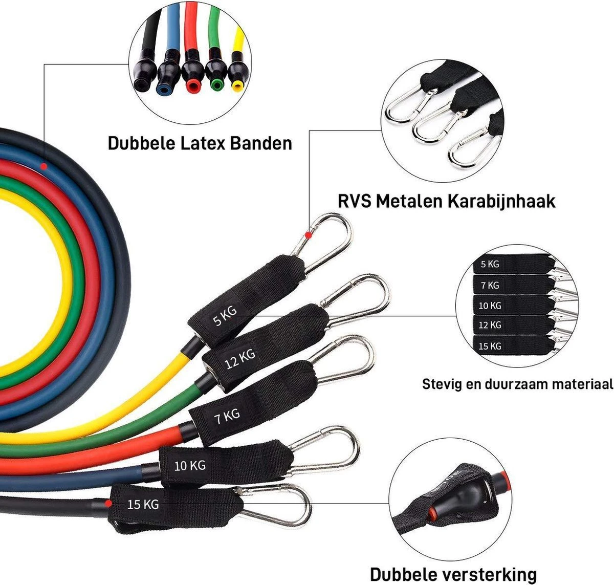 Athletix Weerstandsbanden XL Set - Handvaten - Enkelbanden - Gratis Draagtas & Oefeningen - 5 Resistance Bands 5 Athletix Weerstandsbanden XL Set - Handvaten - Enkelbanden - Gratis Draagtas & Oefeningen - 5 Resistance Bands - Afbeelding 3