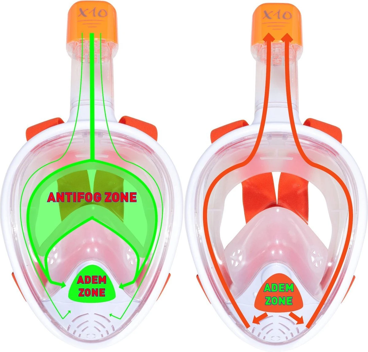X10 Full Face Mask- Snorkelmasker - Kinderen - Oranje - XS 7 X10 Full Face Mask- Snorkelmasker - Kinderen - Oranje - XS - Afbeelding 5