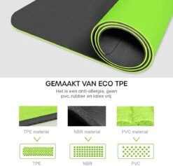 Eco Yoga Mat - Inclusief Draagriem - Anti Slip - Extra Dik (6 Mm) - 183 X 61 X 0,6 Cm - Zwart/Groen - Diverse Kleuren -Merkloos Winkel 1200x1153 7