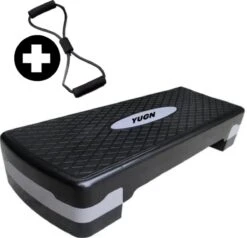 YUGN BLACK Fitness Step Aerobic Step En Resistance Band - Stepbank Aerobic Step - Verstelbaar - Zwart Grijs - Cadeau Tip