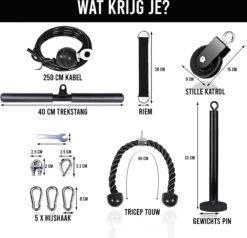 Krachtstation – Kabelsysteem Fitness – Krachttraining – Triceps Touw – Power Rack – Homegym – Lat Pulldown – Pulley – 16-Delig -Merkloos Winkel 1200x1157 18