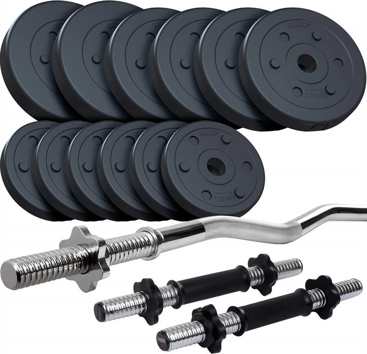 ScSPORTS® Halterset 35 Kg - Korte Halterstangen Met Curlstang En Halterschijven - 30 Mm - Dumbbellset - Gewichten 3 ScSPORTS® Halterset 35 Kg - Korte Halterstangen Met Curlstang En Halterschijven - 30 Mm - Dumbbellset - Gewichten