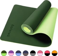 Saferell Yogamat - Groen - Gemaakt Van TPE - Antislip Hypoallergene Yogamat Met Draagband - 183 Cm X 61 Cm X 0,6 Cm