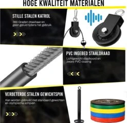 Krachtstation – Kabelsysteem Fitness – Krachttraining – Triceps Touw – Power Rack – Homegym – Lat Pulldown – Pulley – 16-Delig -Merkloos Winkel 1200x1162 23