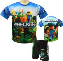 Merkloos Minecraft Shirt + Broek Set | Alle Maten | PS4 / Nintendo Switch / Lego Minecraft Game | Sport/Gym Kleding | Maat 152