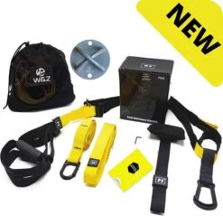 W&Z® TRX Suspension Trainer Pro - Thuis Sporten - Complete TRX Training Set - Zwart/Geel - Plafond Anker - X-mount