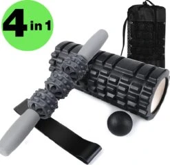 Zoluko Foam Roller Set 4-delig - Incl. Foam Roller, Massage Stick, Massage Bal, Weerstandsband En Opbergtas - Foamroller - Massage Roller - Massage Set - Triggerpoint - Zwart