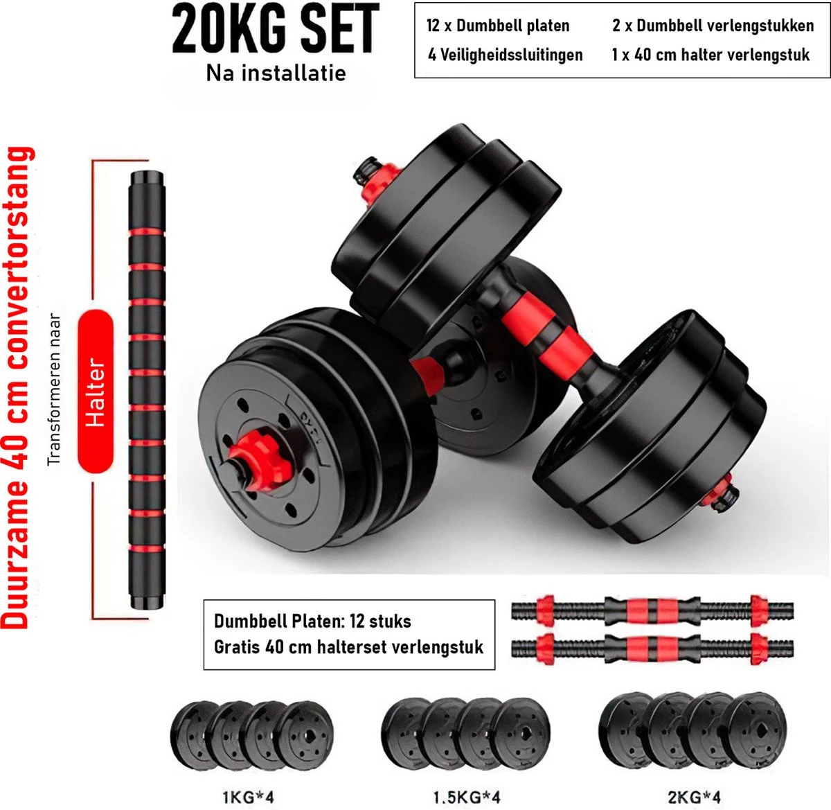 Luxari – 3 In 1 Halterset Pro 20 KG – Verstelbare Halterset - Milieuvriendelijk - Duurzaam Materiaal - Dumbell 8 Luxari – 3 In 1 Halterset Pro 20 KG – Verstelbare Halterset - Milieuvriendelijk - Duurzaam Materiaal - Dumbell - Afbeelding 6