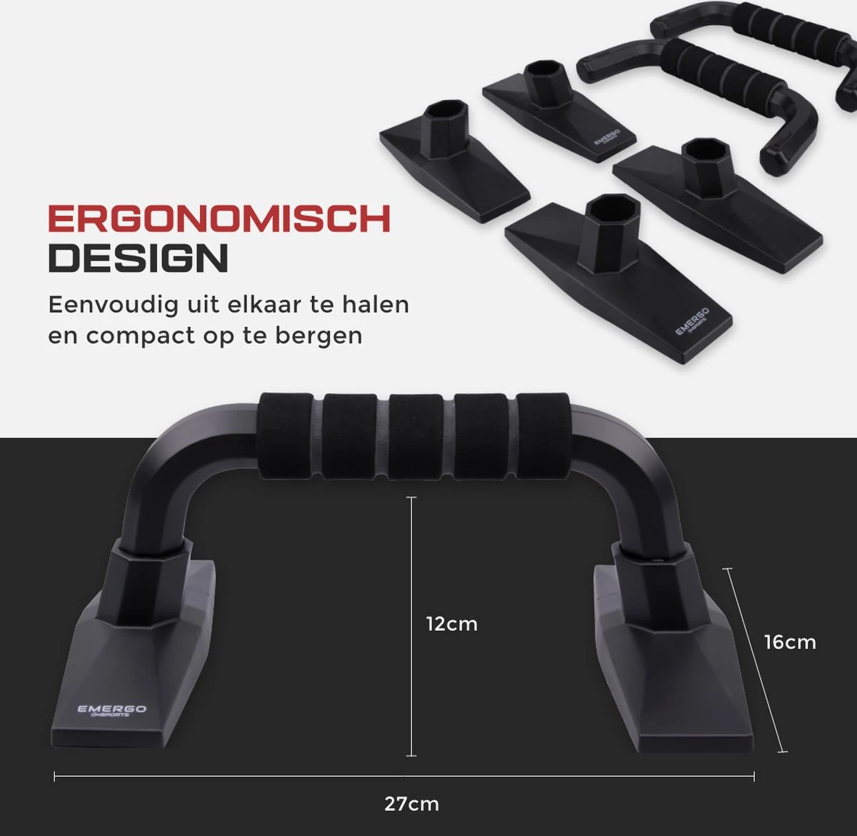 EMERGO Sports Push Up Grips / Bars - Opdruksteunen - Foam Handvatten - Antislip - Zwart 8 EMERGO Sports Push Up Grips / Bars - Opdruksteunen - Foam Handvatten - Antislip - Zwart - Afbeelding 6