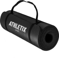 Athletix® Premium NBR Fitnessmat - Yogamat - 183 X 61 X 1.5 Cm - Met Draagriem En Draagtas - Zwart