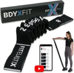 FITELASTIX® Premium Weerstandsband Lang - Voor Elk Niveau - Alles In 1 - Full Body - Resistance Band - Fitness Elastiek - Sport Elastiek Fitness - Met Handvatten - Inclusief Instructievideo's - Zwart