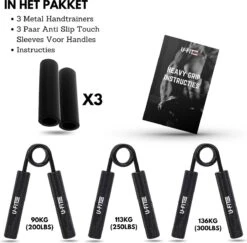 U-Fit One 3 Delige Metal Handtrainer Set - 90kg, 113kg, 136kg - Grip Trainer - Handknijper - Knijphalter - Armtrainer - Hand Knijper - Handgripper - Heavy Gripper - Onderarm - Buigveer - Zwart -Merkloos Winkel 1200x1181 9