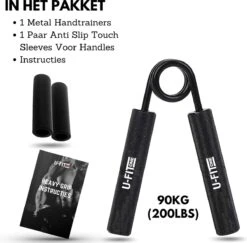 U-Fit One Metal Handtrainer 90kg Met 2 Soft Touch Sleeves - Grip Trainer - Handknijper - Knijphalter - Armtrainer - Hand Knijper - Handgripper - Heavy Gripper - Onderarm - Buigveer -Merkloos Winkel 1200x1182 12