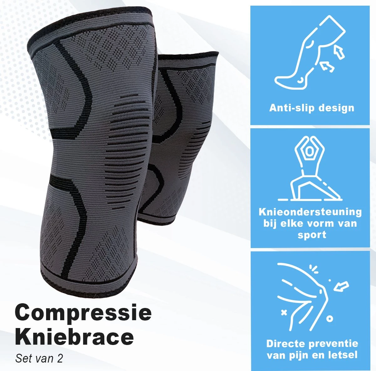Revasupply™ - Kniebraces - 2 Stuks - Maat M - Knie Bandage - Knie Sleeve - Knie Compressie - Blessures - Sport - Unisex - Zwart/grijs - 37-41 Cm - Inclusief E-book 3 Revasupply™ - Kniebraces - 2 Stuks - Maat M - Knie Bandage - Knie Sleeve - Knie Compressie - Blessures - Sport - Unisex - Zwart/grijs - 37-41 Cm - Inclusief E-book