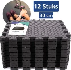 Sport Puzzelmat - Fitnessmat - 12 Stuks Van 30x30x1,2cm - Sportmat Met Antislip - Yogamat - Geluidabsorberend EVA - Totaal 120x90cm - 1,08m² - Zwart