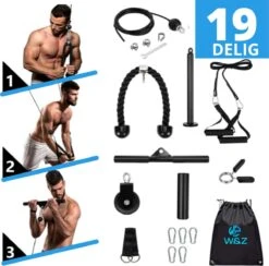 W&Z® Home Fitness Kabelsysteem 19-delig Set -Krachtstation Thuis Sporten Met Triceps Touw - Krachttraining - Lat Pulley