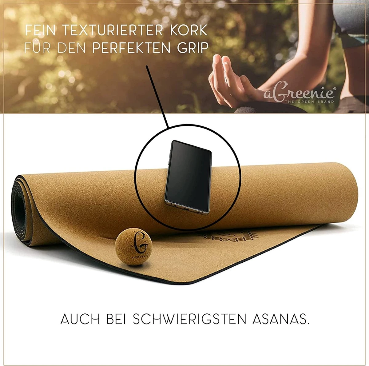 AGreenie Premium Yoga Mat Kurk 4mm / Antislip Yoga Mat Kurk Natuurlijk Rubber / Yoga Mat Natuurlijk Rubber Incl. Yoga Mat Draagriem, Massage Bal & E-Boek 5 AGreenie Premium Yoga Mat Kurk 4mm / Antislip Yoga Mat Kurk Natuurlijk Rubber / Yoga Mat Natuurlijk Rubber Incl. Yoga Mat Draagriem, Massage Bal & E-Boek - Afbeelding 3