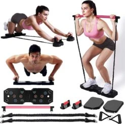ACROPAQ Hometrainer 14-in-1 Set - Pilates Bar, Weerstandbanden, Resistance Band, Ab Roller, Push Up Bord - Krachttraining, Thuis Fitness