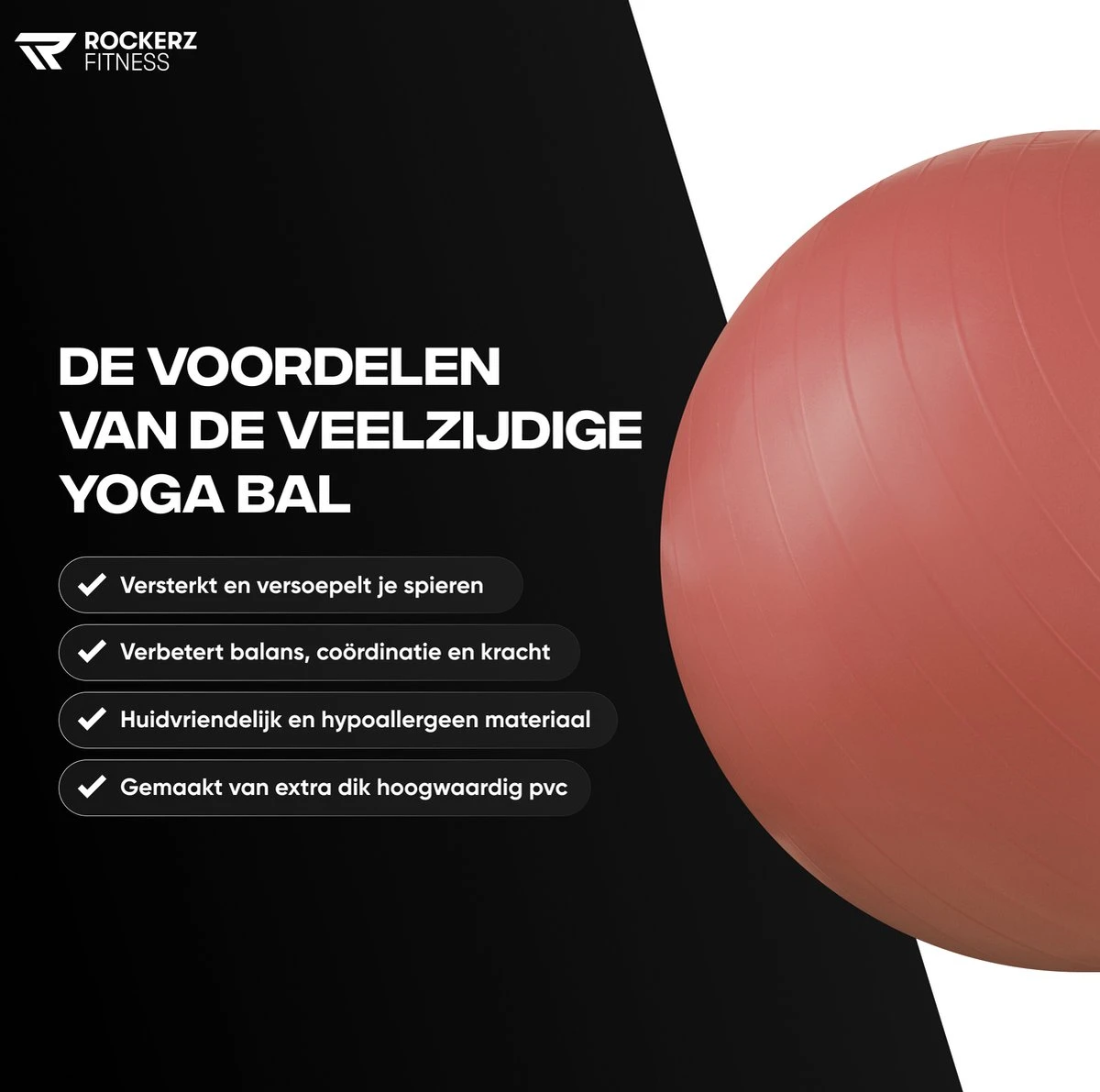 Rockerz Fitness® - Yoga Bal Inclusief Pomp - Pilates Bal - Fitness Bal - Zwangerschapsbal - Goede Houding Bij Het Thuiswerken - 65 Cm - Kleur: Rose Gold 7 Rockerz Fitness® - Yoga Bal Inclusief Pomp - Pilates Bal - Fitness Bal - Zwangerschapsbal - Goede Houding Bij Het Thuiswerken - 65 Cm - Kleur: Rose Gold - Afbeelding 5
