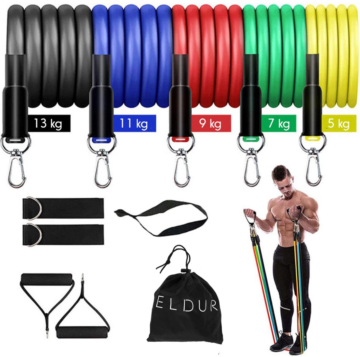 Eldur® Weerstandsbanden Set - 11-delige Set - Resistance Bands - Fitness Elastiek Set 3 Eldur® Weerstandsbanden Set - 11-delige Set - Resistance Bands - Fitness Elastiek Set