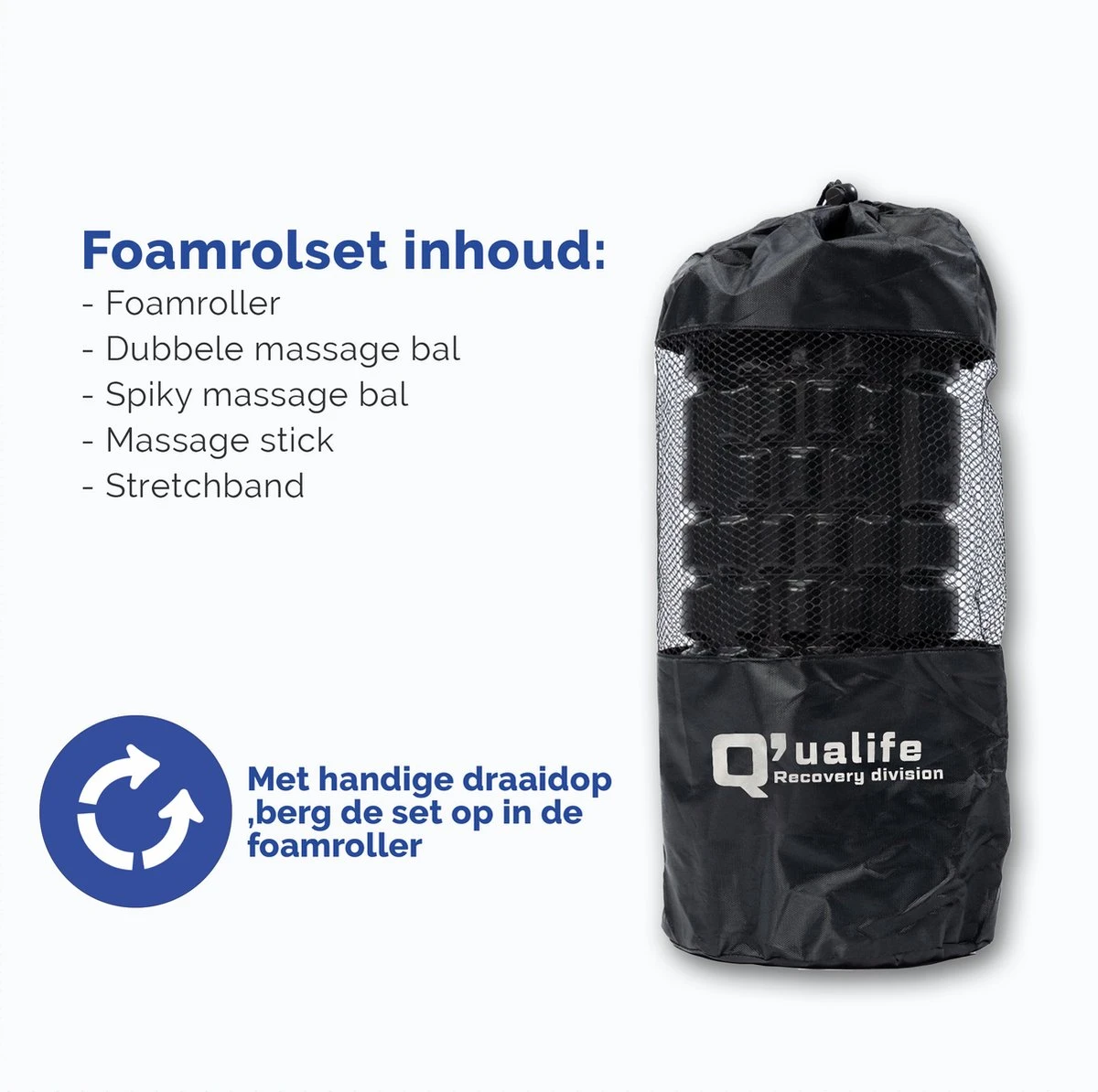 Q’ualife® Foam Roller Set – Trigger Point Massage Roller – Massage Bal – Fitness – Yoga – Fascia – Bindweefsel – 5 Delige Set – Zwart 10 Q’ualife® Foam Roller Set – Trigger Point Massage Roller – Massage Bal – Fitness – Yoga – Fascia – Bindweefsel – 5 Delige Set – Zwart - Afbeelding 8