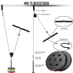 Krachtstation – Kabelsysteem Fitness – Krachttraining – Triceps Touw – Power Rack – Homegym – Lat Pulldown – Pulley – 16-Delig -Merkloos Winkel 1200x1194 43