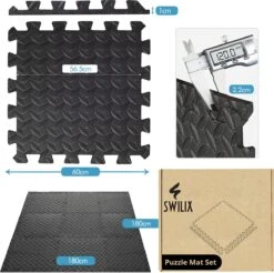 SWILIX ® Puzzelmat - 6 Stuks - 180x120 X2cm (6 X 60x60cm) - 2,20 M2 - Zachte Vloermat - Zwart -Merkloos Winkel 1200x1197 43