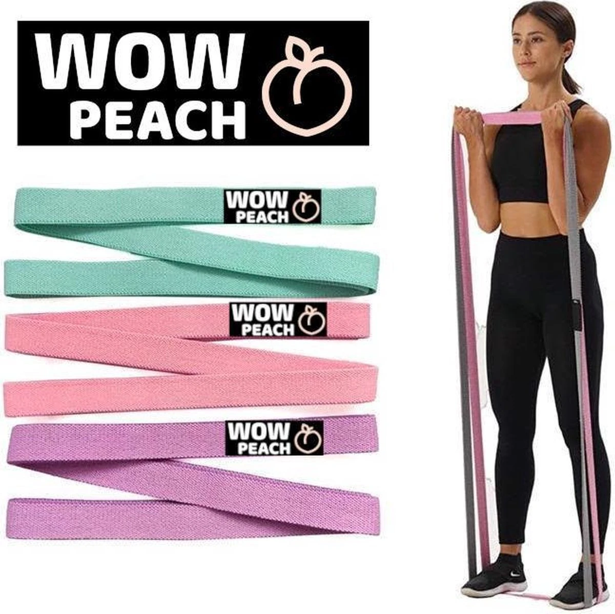 WOW PEACH - WITHOUT LEMONS - Totall Body Weerstandsbanden Van Hoge Kwaliteit - Set Van 3 - Katoenen Fitness Elastiek Van Premium Materiaal - LONG BAND - FITNESS - BootyBands 5 WOW PEACH - WITHOUT LEMONS - Totall Body Weerstandsbanden Van Hoge Kwaliteit - Set Van 3 - Katoenen Fitness Elastiek Van Premium Materiaal - LONG BAND - FITNESS - BootyBands - Afbeelding 3