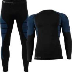 Heren Thermoset - Thermopak - Thermokleding - Lang - Blauw/Zwart - Maat S/M