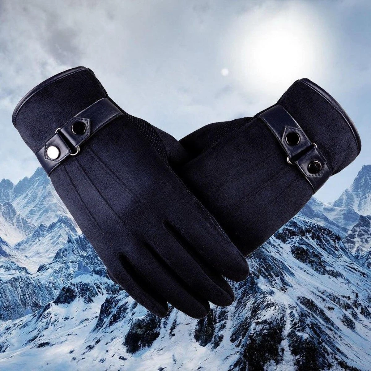 Luxe Winter Handschoenen Met Touch Tip Gloves - Anti-Slip - Touchscreen Gloves - Voor Fiets/Scooter/Sporten/Wandelen - One-Size - Suede Met Heerlijk Warme Fleece Voering - Winterhandschoenen - Heren - Blauw 5 Luxe Winter Handschoenen Met Touch Tip Gloves - Anti-Slip - Touchscreen Gloves - Voor Fiets/Scooter/Sporten/Wandelen - One-Size - Suede Met Heerlijk Warme Fleece Voering - Winterhandschoenen - Heren - Blauw - Afbeelding 3