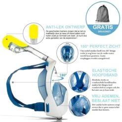 Campingwise Full Face Duikmasker - Snorkelmasker - Blauw - Maat S/M - Met Draagnet -Merkloos Winkel 1200x1200 1418
