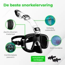Nuvance - Snorkelmasker Incl Oordoppen - One Size Fits All - Duikmasker - Duikbril Met Snorkel - Snorkelset Voor Kinderen - Zwart -Merkloos Winkel 1200x1200 1468