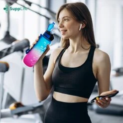Supplife Bidon - 1 Liter - Met Rietje - BPA Vrij - Blauw Roze - Inclusief Schoonmaakborstel -Merkloos Winkel 1200x1200 153