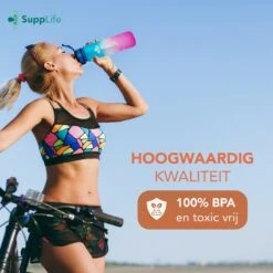 Supplife Bidon - 1 Liter - Met Rietje - BPA Vrij - Blauw Roze - Inclusief Schoonmaakborstel -Merkloos Winkel 1200x1200 155