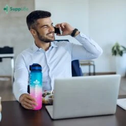 Supplife Bidon - 1 Liter - Met Rietje - BPA Vrij - Blauw Roze - Inclusief Schoonmaakborstel -Merkloos Winkel 1200x1200 156