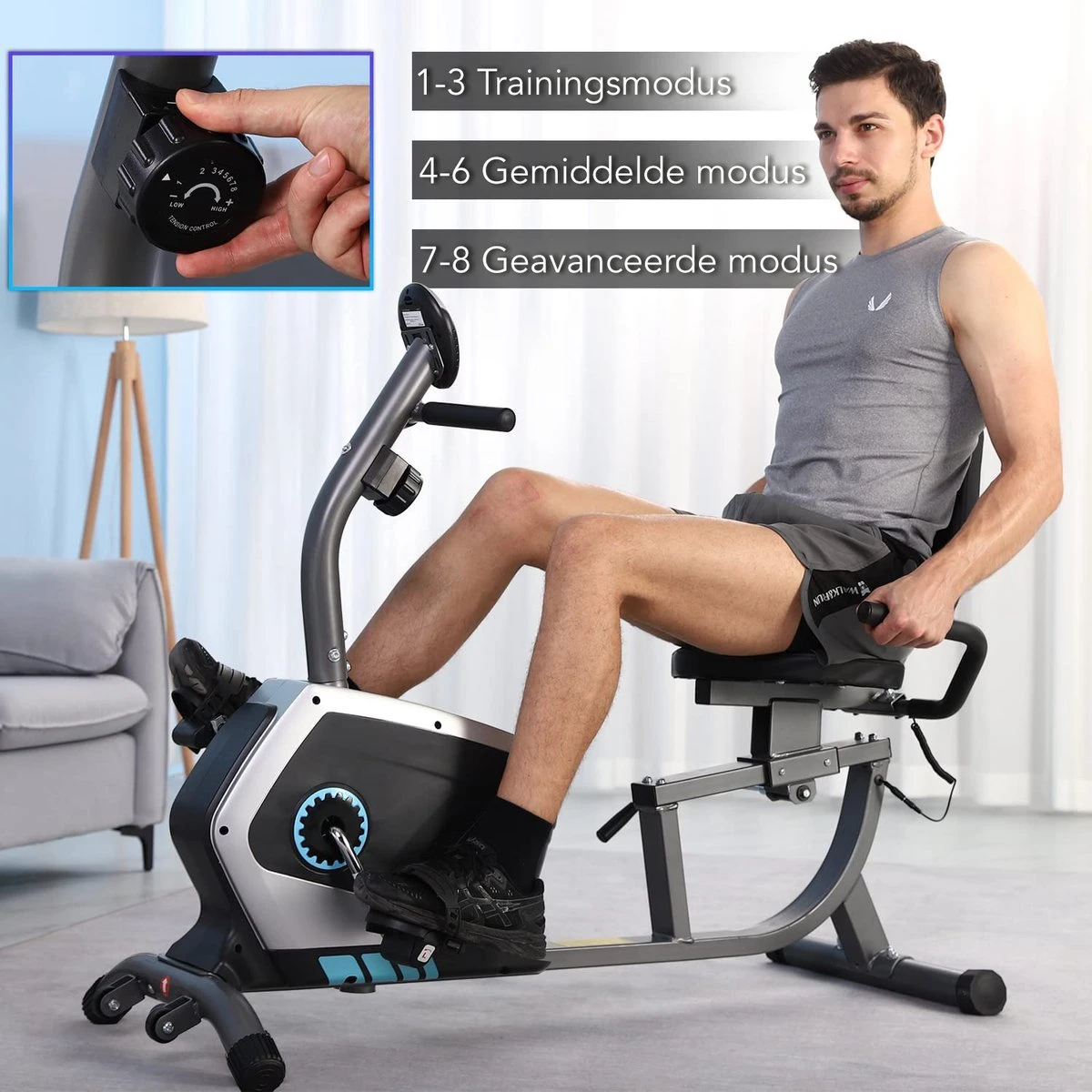 Ligfiets - FitBoostR Recumbent Bike - Hometrainer - 8 Trainingsniveaus - Met Hartslagsensor - Fitness Fiets 4 Ligfiets - FitBoostR Recumbent Bike - Hometrainer - 8 Trainingsniveaus - Met Hartslagsensor - Fitness Fiets - Afbeelding 2