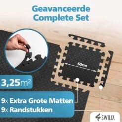 SWILIX ® Puzzelmat - 9 Stuks - 180x180 X1.2 (9 X 60x60cm) - 3,25 M2 - Zachte Vloermat - Zwart -Merkloos Winkel 1200x1200 1781