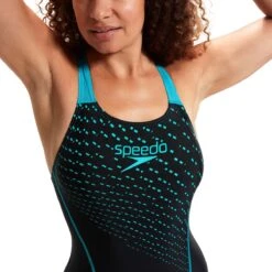 Speedo Medley Logo 1 Piece Dames - Zwart / Groen - Maat 42
