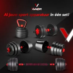 Venom Sports Verstelbare Dumbbell Set Tot 40kg - Professioneel 3-in-1 Halterset Gewichten - Dumbbells, Halterstang En Kettlebells - Zwart -Merkloos Winkel 1200x1200 2018