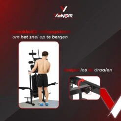 Venom Sports Halterbank – Fitnessbank – Verstelbare Rugleuning – Uiterst Geschikt Voor Gewichten – Incl. Beenhouder – Zachte Handgrepen – PU Kussens – Triangel Structuur – Inklapbaar - Zwart - 182x116x112cm -Merkloos Winkel 1200x1200 2048