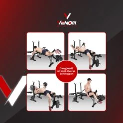 Venom Sports Halterbank – Fitnessbank – Verstelbare Rugleuning – Uiterst Geschikt Voor Gewichten – Incl. Beenhouder – Zachte Handgrepen – PU Kussens – Triangel Structuur – Inklapbaar - Zwart - 182x116x112cm -Merkloos Winkel 1200x1200 2049