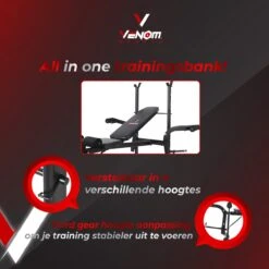Venom Sports Halterbank – Fitnessbank – Verstelbare Rugleuning – Uiterst Geschikt Voor Gewichten – Incl. Beenhouder – Zachte Handgrepen – PU Kussens – Triangel Structuur – Inklapbaar - Zwart - 182x116x112cm -Merkloos Winkel 1200x1200 2050